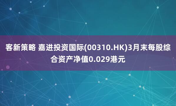 客新策略 嘉进投资国际(00310.HK)3月末每股综合资产净值0.029港元
